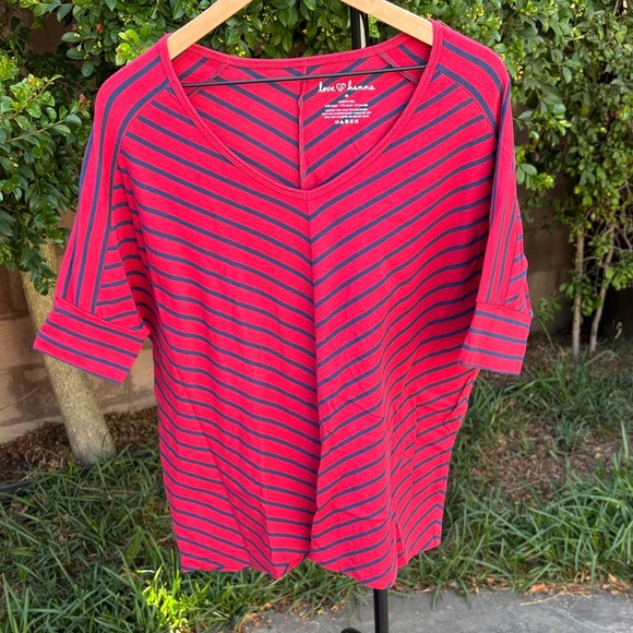 Hanna Andersson Top Size Medium Red & Blue Striped Dolman Sleeves Comfy Stretchy - Picture 1 of 4